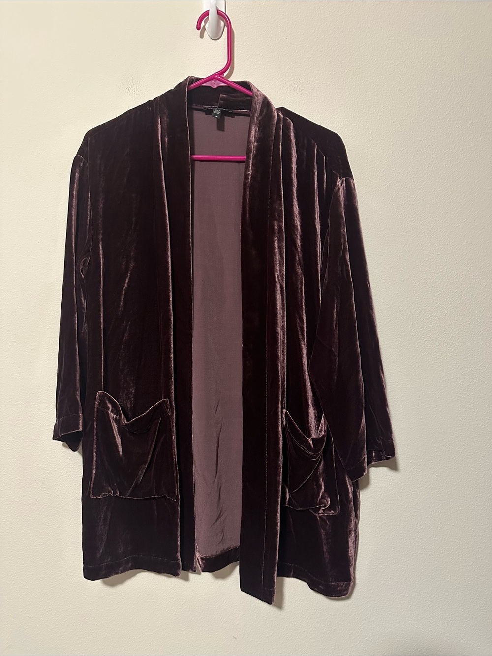 EILEEN FISHER Velvet Kimono Jacket wine mauve silk blend size small - Picture 5 of 7